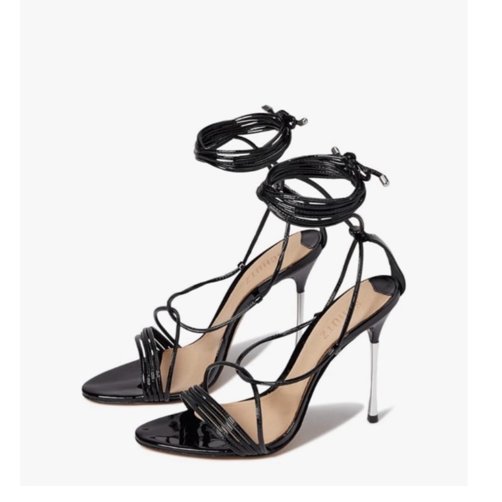 Schutz Adeline black patent leather high heel sandal. Size 11